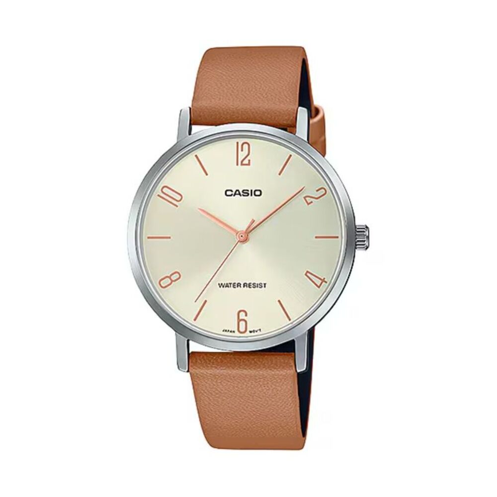 Casio Women’s Beige Dial Brown Leather Strap Watch – Casio LTP‑VT01L‑5BUDF
